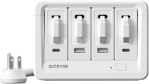 Gitryin 1 Micro USB, 1 Lightning, 2 Type-C Retractable Wall Chargers with 2 USB A Ports and 1 Power Strip, 12-in-1 Modular Charging Station in Kuwait