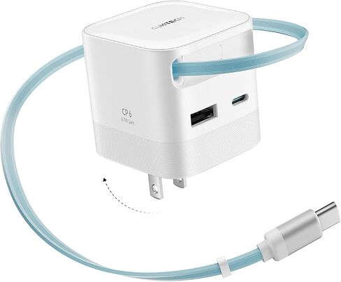 CUKTECH CP6 65W GaN USB C Charger with Built-in Retractable Cable (2.3ft), 2-Port Fast Charging Wall Power Adapter for iPhone 17/16/15, Galaxy S26/S25/S24, Pixel 10/9, MacBook Pro/Air, iPad, AirPods in Kuwait
