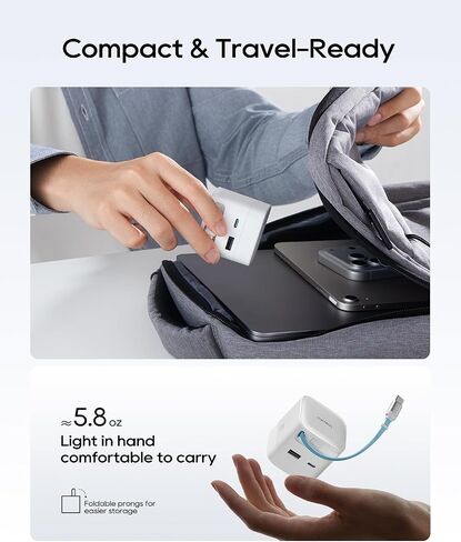 CUKTECH CP6 65W GaN USB C Charger with Built-in Retractable Cable (2.3ft), 2-Port Fast Charging Wall Power Adapter for iPhone 17/16/15, Galaxy S26/S25/S24, Pixel 10/9, MacBook Pro/Air, iPad, AirPods in Kuwait