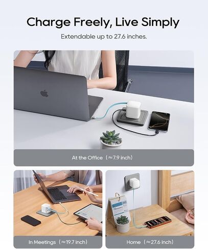 CUKTECH CP6 65W GaN USB C Charger with Built-in Retractable Cable (2.3ft), 2-Port Fast Charging Wall Power Adapter for iPhone 17/16/15, Galaxy S26/S25/S24, Pixel 10/9, MacBook Pro/Air, iPad, AirPods in Kuwait
