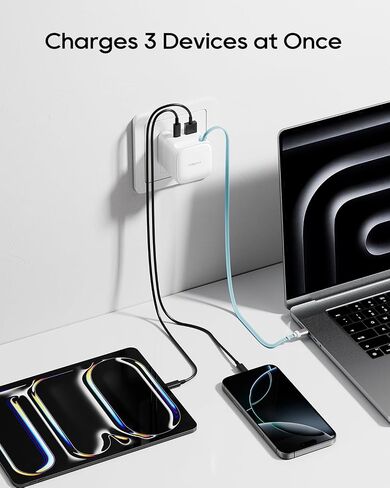 CUKTECH CP6 65W GaN USB C Charger with Built-in Retractable Cable (2.3ft), 2-Port Fast Charging Wall Power Adapter for iPhone 17/16/15, Galaxy S26/S25/S24, Pixel 10/9, MacBook Pro/Air, iPad, AirPods in Kuwait