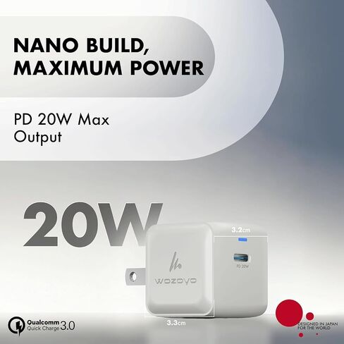 PD 20W GaN Charger, Wozoyo Type-C Fast Charger Compatible for iPhone 17/16/16 Pro Max/15 Series/iPad Pro, Smartphones & Tablets, QC 3.0,Compact Foldable Plug Design, Smart Power Delivery in Kuwait