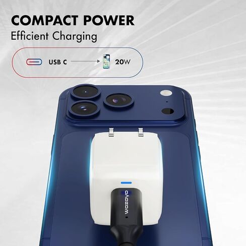 PD 20W GaN Charger, Wozoyo Type-C Fast Charger Compatible for iPhone 17/16/16 Pro Max/15 Series/iPad Pro, Smartphones & Tablets, QC 3.0,Compact Foldable Plug Design, Smart Power Delivery in Kuwait
