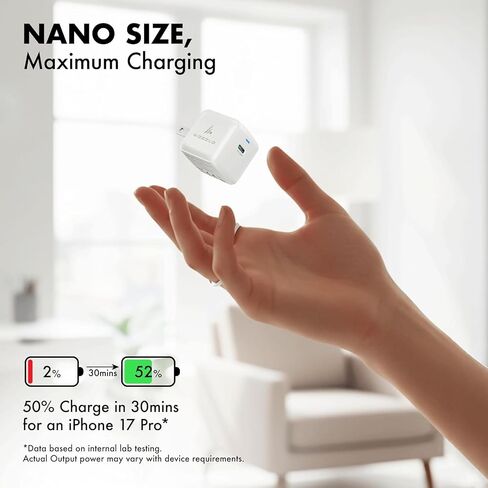 PD 20W GaN Charger, Wozoyo Type-C Fast Charger Compatible for iPhone 17/16/16 Pro Max/15 Series/iPad Pro, Smartphones & Tablets, QC 3.0,Compact Foldable Plug Design, Smart Power Delivery in Kuwait