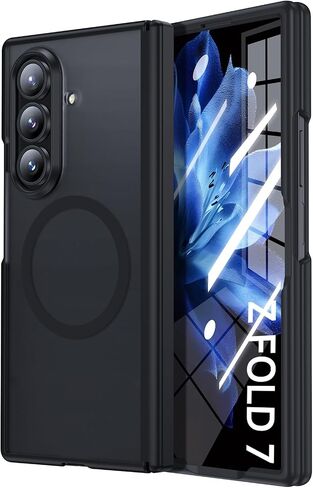 for Samsung Galaxy-Z-Fold-7 Magnetic Case: Compatible with Magsafe & Built-in Hinge Protection & HD Screen Protector - Lightweight Durable Translucent Matte Phone Cover for Z Fold7 5G 2025 (Blue) in Kuwait