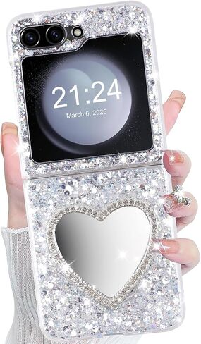 for Galaxy Z Flip 8 Case Glitter Love Paw Mirror Flip Protective Cover in Kuwait