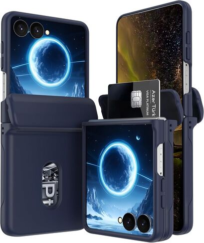 for Samsung Z Flip 8 Case Built-in with Hinge Autonatic Closure, Card Slot Design, Stylish Shockproof, Anti Scratch,Rugged Full Body Protective Phone Case for Z Flip 8 (Blue) in Saudi Arabia