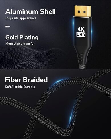 4K DisplayPort to Micro HDMI Cable 3FT, DP to Micro HDMI 1440P/2K@120Hz,4K@30 Nylon Uni-Directional Cord for Dell, Desktop, AMD, NVIDIA to ASUS XG17AHP, Portable Monitor and More in Kuwait