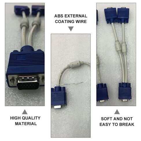 Vga Splitter with Abs and Copper Material 2pcs Adapter Cable Male to Dual Female Stable Data Transmission 0.3 Meter Length, Sturdy and Not Easy to Break for Monitor and Tv in Kuwait