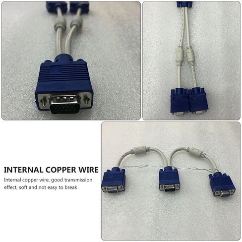 Vga Splitter with Abs and Copper Material 2pcs Adapter Cable Male to Dual Female Stable Data Transmission 0.3 Meter Length, Sturdy and Not Easy to Break for Monitor and Tv in Kuwait