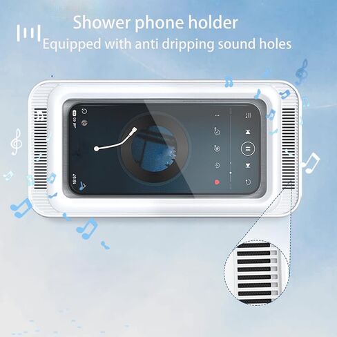 Shower Phone Holder Waterproof with Speaker Hole, 360° Rotatable Anti-Fog Bathroom Wall Mount Phone Case, Splash Proof Shower Phone Stand for Bathtub Kitchen Mirror, Fits 4"-7" Phones (White) in Kuwait