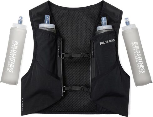 Build & Fitness LITEVEST Running Vest with 2X 500ml Soft Flasks – 7 Pockets, Lightweight, Breathable Hydration Vest – Premium, Secure, Comfort & Style for Training, Trails, Marathons & Everyday Runs in Kuwait