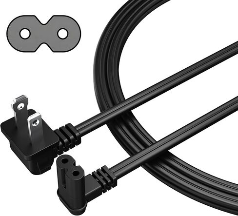Non-Polarized 2-Prong Replacement TV Power Cord 15 Ft, 90 Degree 1-15P to IEC 320 C7 Up/Down Angled Figure 8 AC Supply Cable for LG Sony Samsung Apple Smart TV, LCD LED Xbox, 18/2 AWG-ETL-Black in Saudi Arabia