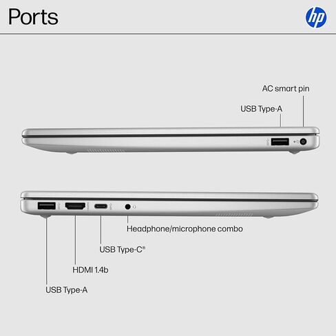 HP 14 inch Laptop, HD Touchscreen Display, AMD Ryzen 5 7520U, 8 GB RAM, 512 GB SSD, AMD Radeon Graphics, Windows 11 Home, Natural Silver, 14-em0499nr in Kuwait
