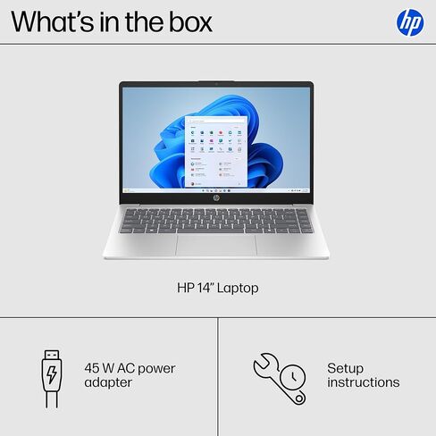 HP 14 inch Laptop, HD Touchscreen Display, AMD Ryzen 5 7520U, 8 GB RAM, 512 GB SSD, AMD Radeon Graphics, Windows 11 Home, Natural Silver, 14-em0499nr in Kuwait