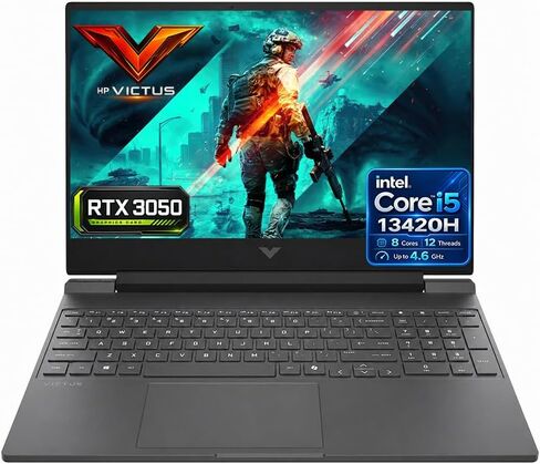 HP Victus 15.6" Gaming Laptop, Intel Core i5-13420H, NVIDIA GeForce RTX3050 6GB GPU, FHD 144Hz IPS, 32GB DDR4 RAM, 1TB SSD, HDMI, USB-C, RJ-45, Wi-Fi 6, Backlit Keyboard, Windows 11, Mica Silver in Kuwait