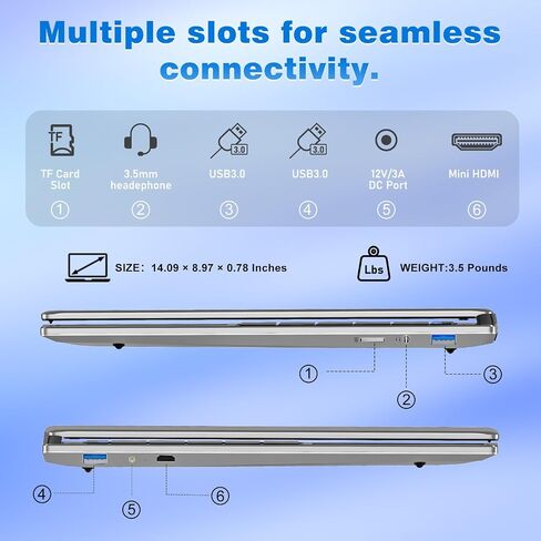 NAIKLULU Laptop Computer, Win 11 Pro Lap Top, 15.6 Inch Laptop PC 2026, 16GB RAM 256GB SSD, M3-6Y30 Processor, FHD Display 1920 * 1080P, WIFI5, BT4.2, 5000mAh Battery, for School Business Student in Kuwait