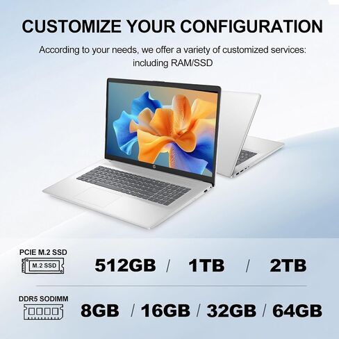 HP 17.3" Touchscreen Copilot AI Laptop, Intel Core Ultra 5 225U, PCONLINE Customized 16GB/64GB DDR5 RAM, 1TB/2TB SSD, Wi-Fi 6, Backlit Keyboard & Numeric Keypad, FP Reader, Battery Fast charge, Win11P in Kuwait