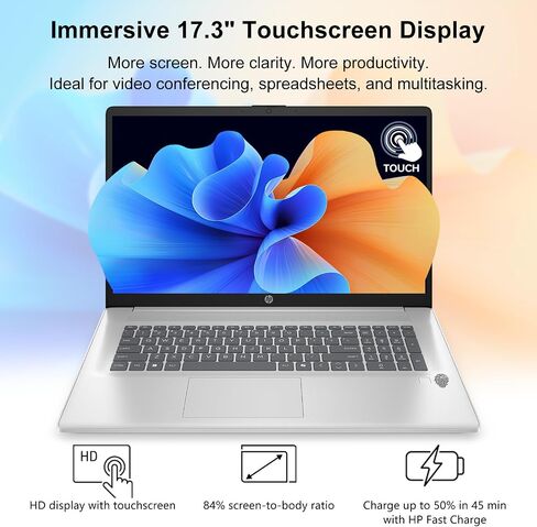 HP 17.3" Touchscreen Copilot AI Laptop, Intel Core Ultra 5 225U, PCONLINE Customized 16GB/64GB DDR5 RAM, 1TB/2TB SSD, Wi-Fi 6, Backlit Keyboard & Numeric Keypad, FP Reader, Battery Fast charge, Win11P in Kuwait