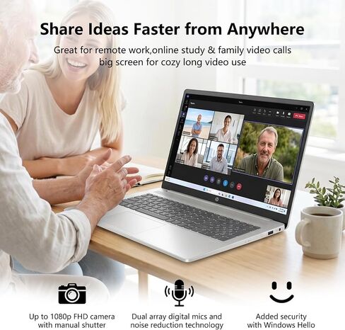 HP 17.3" Touchscreen Copilot AI Laptop, Intel Core Ultra 5 225U, PCONLINE Customized 16GB/64GB DDR5 RAM, 1TB/2TB SSD, Wi-Fi 6, Backlit Keyboard & Numeric Keypad, FP Reader, Battery Fast charge, Win11P in Kuwait