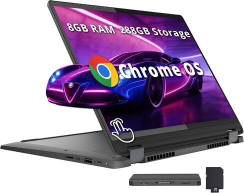 Lenovo Flex 5i Chromebook Plus 14" WUXGA Touchscreen 2-in-1 Laptop, Intel Core i5-1334U, 8GB LPDDR4x, 1.25TB Storage (256GB SSD+1TB Docking Station), Backlit Keyboard, FHD Camera, Chrome OS, Gray in Kuwait