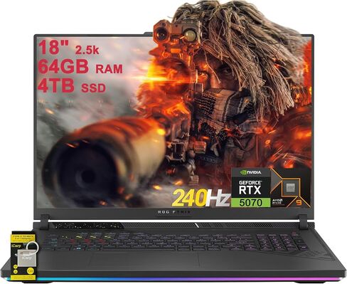 ASUS ROG Strix G18 G814 Gaming Laptop 18" 2.5k (2560x1600) 240Hz (100% DCI-P3, 3ms) AMD 16-core Ryzen 9 9955HX (>i9-14900HX) 64GB DDR5 4TB SSD GeForce RTX 5070 RGB Backlit WiFi6E Win11 ICP Hub in Kuwait