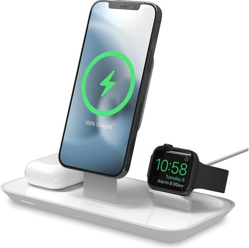 MOPHIE 3-in-1 Wireless Charging Dock Valet for Apple iPhone, AirPods & Apple Watch, Rapid Charger, Wireless Charger Stand for Mag-Safe Charging (Renewed) in Kuwait