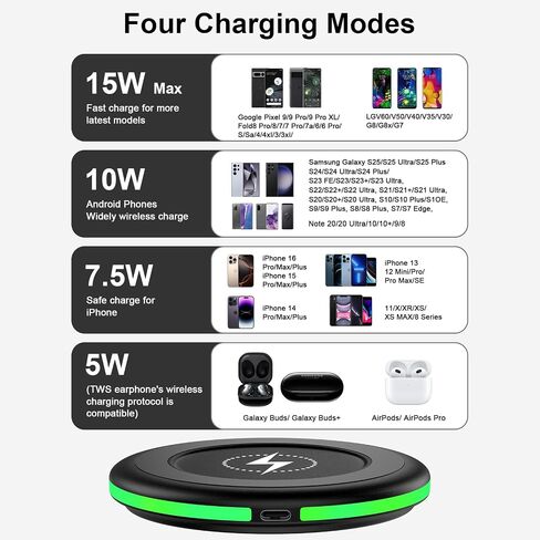 15W for Google Wireless Charger Compatible Google Pixel 10a 10 10 Pro XL /9A/9Pro Fold/9 Pro XL/9/8/8A/8 Pro/7,2 Pack Android Fast Charging Pad Samsung Wireless Charging Station for Galaxy S26 Ultra in Kuwait