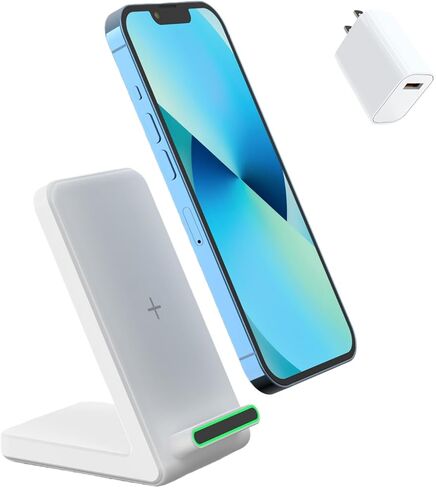 Fast Wireless Charging Stand, 15W Fast Charging Stand with Adapter for Samsung Galaxy S24/S24+/S24 Ultra/S23/S22/S21/S20/S10/Note, for iPhone 16/15/14/13/12/11/XR, for Pixel 9/8/7, and More. in Kuwait