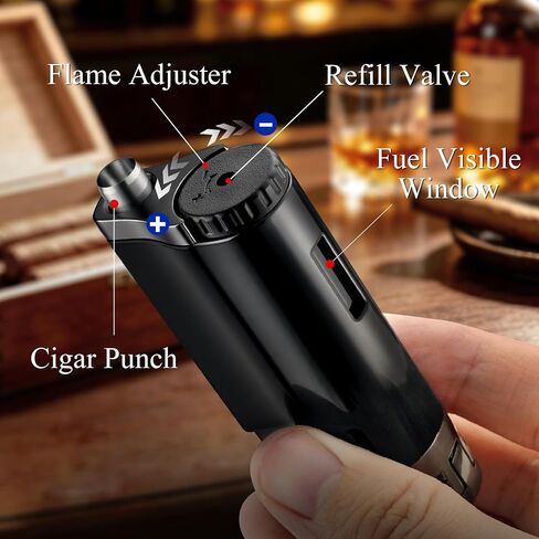 Cigar Butane Torches Lighter with Punch Refillbale Metal Windproof in Kuwait