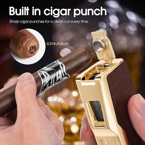 Cigar Lighter and Ashtray Set, Quad Windproof Jet Flame, with Cigar Holder and Cigar Punch, Refillable Butane Gas Lighter, Multifunctional Cigar Accessories Gift Set in Kuwait