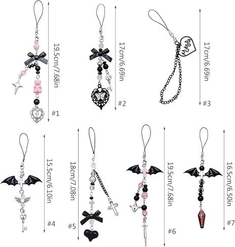 2Pcs Black Mobile Phone Chain Pendant,Goth Y2K Phone Charm Pendant Kawaii-Key Chain for Bag Cute Accessory Women Guitar Strap Lanyard Beaded Keychain,Accessories in Kuwait