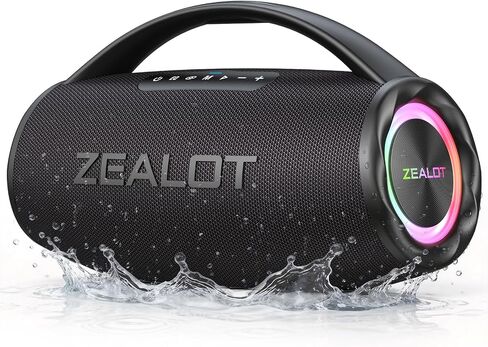 ZEALOT Portable Bluetooth Speaker for Beach 80W, Speaker Bluetooth Wireless, IP67 Waterproof Speaker for Outdoor/Home, Stereo Sound with Deep Bass, EQ, BT5.3, TF, USB, AUX, RGB Light.-Black in Kuwait