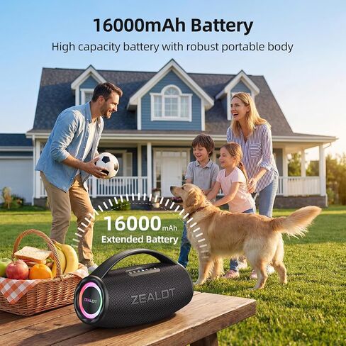 ZEALOT Portable Bluetooth Speaker for Beach 80W, Speaker Bluetooth Wireless, IP67 Waterproof Speaker for Outdoor/Home, Stereo Sound with Deep Bass, EQ, BT5.3, TF, USB, AUX, RGB Light.-Black in Kuwait