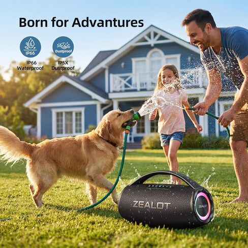 ZEALOT Portable Bluetooth Speaker for Beach 80W, Speaker Bluetooth Wireless, IP67 Waterproof Speaker for Outdoor/Home, Stereo Sound with Deep Bass, EQ, BT5.3, TF, USB, AUX, RGB Light.-Black in Kuwait