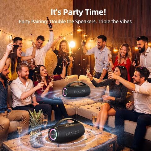 ZEALOT Portable Bluetooth Speaker for Beach 80W, Speaker Bluetooth Wireless, IP67 Waterproof Speaker for Outdoor/Home, Stereo Sound with Deep Bass, EQ, BT5.3, TF, USB, AUX, RGB Light.-Black in Kuwait