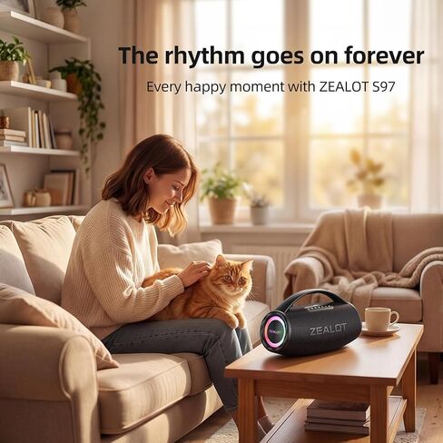 ZEALOT Portable Bluetooth Speaker for Beach 80W, Speaker Bluetooth Wireless, IP67 Waterproof Speaker for Outdoor/Home, Stereo Sound with Deep Bass, EQ, BT5.3, TF, USB, AUX, RGB Light.-Black in Kuwait