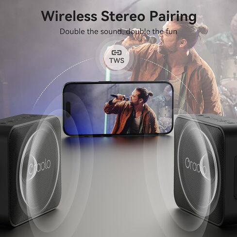 Oraolo Bluetooth Speaker, IPX7 Waterproof Portable with Stereo Sound, Bluetooth 5.4, TWS Pairing, Support AUX/TF Card, Small Wireless Speaker for Home, Shower, Outdoors, Travel, Black in Saudi Arabia