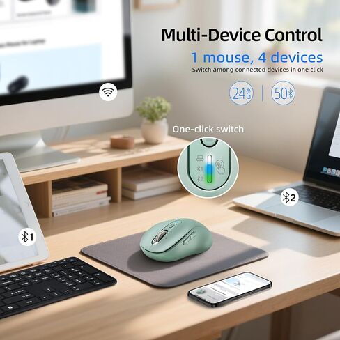 INFINMIND Wireless Bluetooth Mouse for Laptop,USB+BT×2,Quiet Ergo Computer Mouses,Metal 4-Way Super Scrolling,± 3200 DPI,Rechargeable,9 Buttons,Multi Device Cordless Mice for iPad,Tablet,Mac,PC(Green) in Saudi Arabia