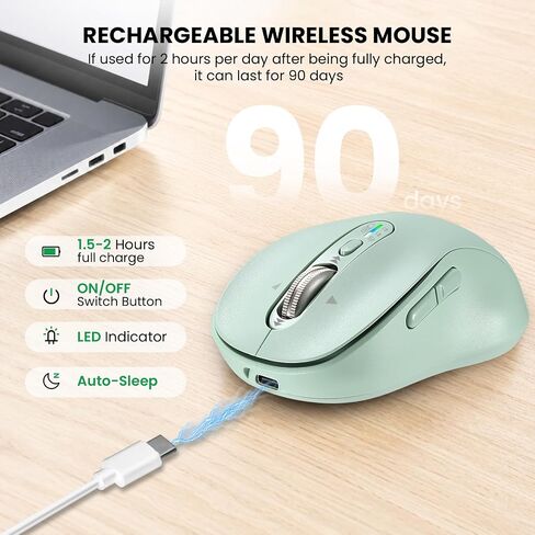 INFINMIND Wireless Bluetooth Mouse for Laptop,USB+BT×2,Quiet Ergo Computer Mouses,Metal 4-Way Super Scrolling,± 3200 DPI,Rechargeable,9 Buttons,Multi Device Cordless Mice for iPad,Tablet,Mac,PC(Green) in Saudi Arabia