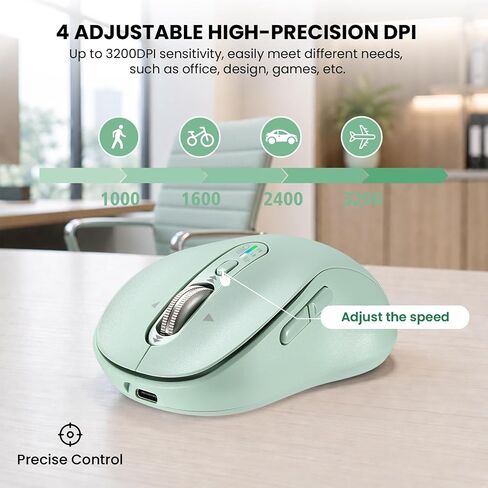 INFINMIND Wireless Bluetooth Mouse for Laptop,USB+BT×2,Quiet Ergo Computer Mouses,Metal 4-Way Super Scrolling,± 3200 DPI,Rechargeable,9 Buttons,Multi Device Cordless Mice for iPad,Tablet,Mac,PC(Green) in Saudi Arabia