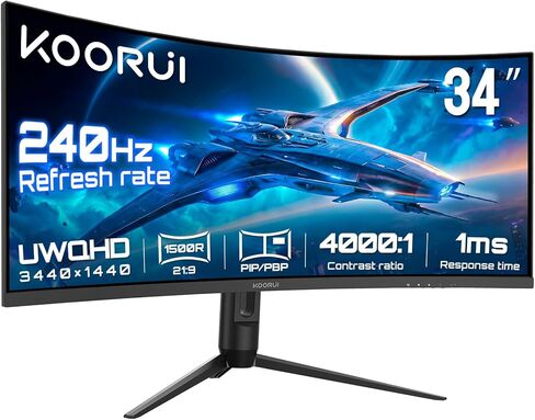 KOORUI 34 Inch Curved Gaming Monitor 240Hz, UWQHD 3440×1440, 21:9 UltraWide in Kuwait