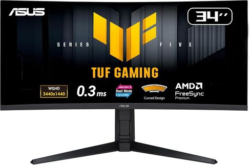 ASUS TUF Gaming Series 5 34" Curved Ultrawide Monitor (VG34WQL5A) - WQHD (3440x1440), Dual Mode (WQHD 200Hz or HD 400Hz), Fast VA, 0.5ms, DisplayHDR400, DisplayWidget, Gaming AI, 3 yr Warranty in Kuwait