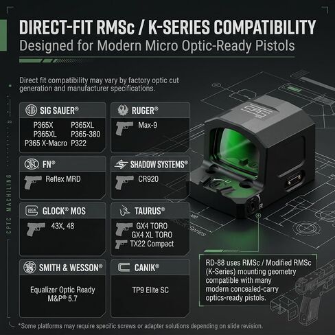 TSA® RD-88 Enclosed Micro Red Dot Sight – Rechargeable – Multi-Reticle – RMSc / 407K / 507K Footprint – Shake Awake – Magnetic USB-C Charging in Saudi Arabia
