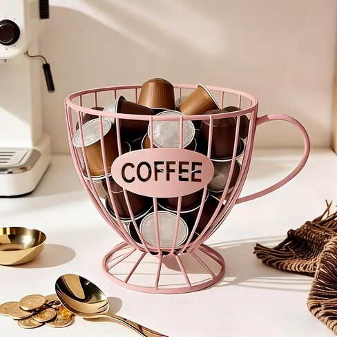 Coffee Pod Holder, Large Capacity K Cup Holder Coffee Capsule Storage Basket Tea Organizer for Countertop Kitchen Bar (Pink) in Kuwait