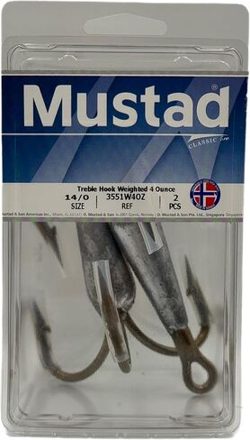Original 3551-BR Mustad Weighted Treble Hooks 14/0 Snagging Treble Hook - 2 Pack in the Mustad Retail Package. 4 OZ Lead Weighted Hook in Kuwait