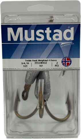 Original 3551-BR Mustad Weighted Treble Hooks 14/0 Snagging Treble Hook - 2 Pack in the Mustad Retail Package. 4 OZ Lead Weighted Hook in Kuwait