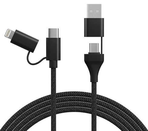 USB C and Lightning Cable 4-in-1 Charging Cord, 60W Fast Charging & Data Sync, 6FT MFi Certified Nylon Braided Cable for iPhone 17/16/15/14, iPad, Samsung, MacBook, CarPlay - Anti-Tangle Design in Kuwait
