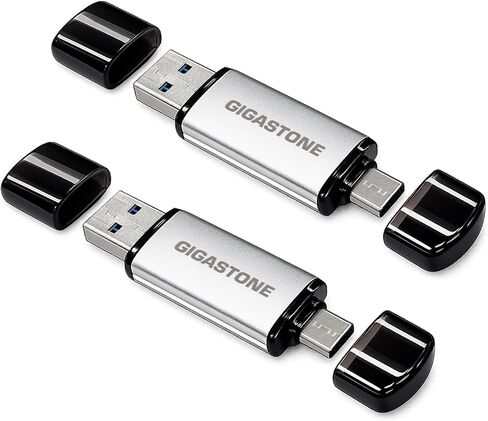 GIGASTONE 64GB Dual Flash Drive (2 Pack) V40S USB 2.0, 2-in-1 Type-A & Type-C, High Speed, Head Cap Design, Plug & Play for Smartphone/PC/Mac/TV/Car Audio in Kuwait
