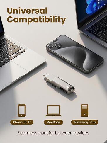 128GB Dual USB Flash Drive, USB 3.2 Gen 1 USB C & USB A Memory Stick with Physical Write Protect Switch, 360° Metal Swivel OTG Thumb Drive for iPhone 17/16/15, MacBook, Windows in Kuwait